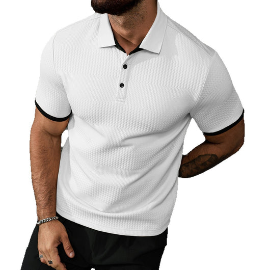 Camisa Manga Corta Jacquard Liso Estilo Europeo Americano para Hombre - Image 5