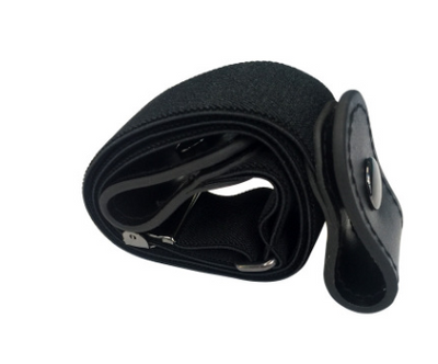 Red, white, and blue striped elastic stretch belt with brown leather-look ends and a silver-tone double buckle. - Image 5