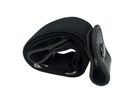 Red, white, and blue striped elastic stretch belt with brown leather-look ends and a silver-tone double buckle. - Image 5