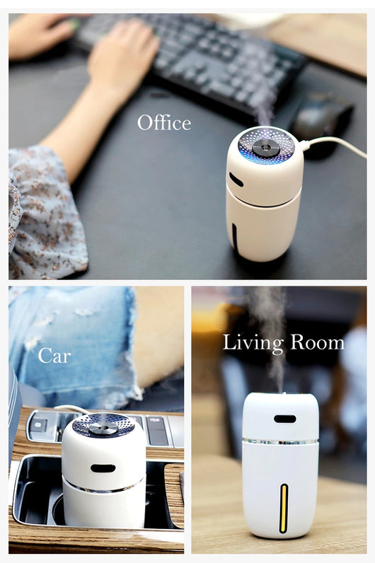 Black portable humidifier with a silver band, a power button, and a water level indicator, suitable for car or home. - Image 13