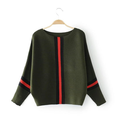 Suéter Suelto con Rayas Verticales y Mangas Murciélago Cortas para Mujer - Image 3