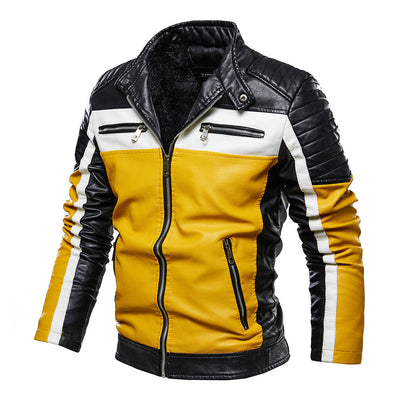 Chaqueta de Cuero Premium con Bloques de Color y Forro de Terciopelo - Image 5