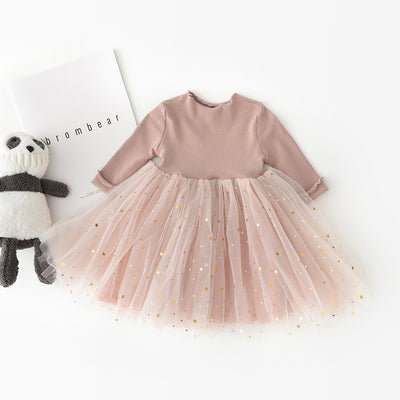 Vestido Infantil de Manga Larga con Diseño de Estrella de Cinco Puntas en Tul - Image 6