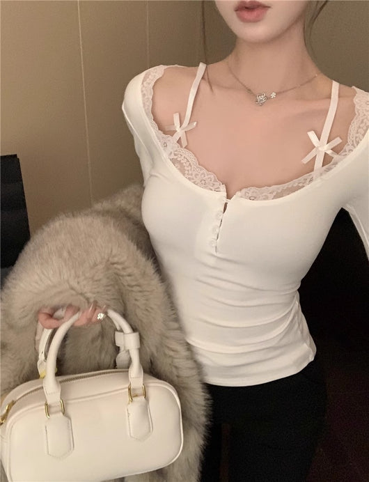 Blusa Térmica Estilo Deseo con Efecto Dos Piezas y Encaje - Image 26