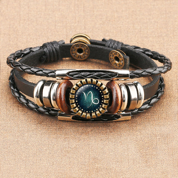 Pulsera de Cuero con Gema del Zodiaco