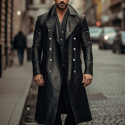 Abrigo Trench Doble Botonadura de Cuero para Hombre - Image 4