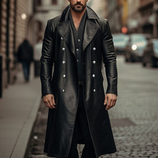 Abrigo Trench Doble Botonadura de Cuero para Hombre - Image 4