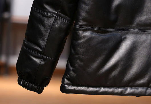 Chaqueta de Cuero con Plumón de Oveja y Cuello de Pie - Image 14