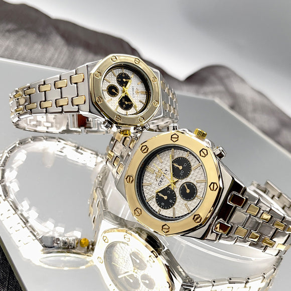Reloj de Pareja Acero Inoxidable con Calendario y Resistencia al Agua