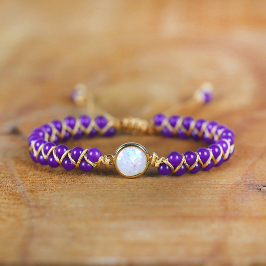 Pulsera de Piedras Naturales Amatista y Ópalo - Brazalete Trenzado Bohemio para Yoga y Amistad - Image 17