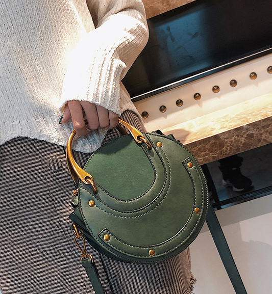 Bolso Redondo de Remaches Portátil - Bandolera Elegante Estilo Coreano para Mujer