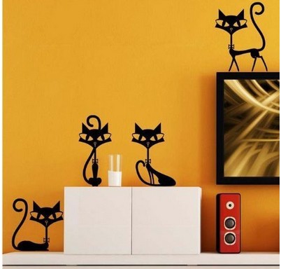 Pegatinas de Pared con 4 Gatos Negros Elegantes - Diseño Importado