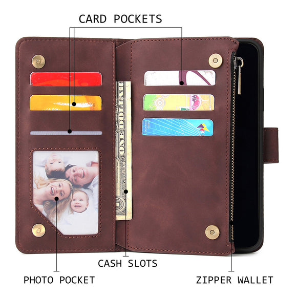 Funda Cartera Multifuncional de Cuero para Celular con Compartimentos para Tarjetas