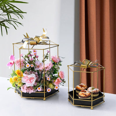 Bandeja Dorada de Hierro Forjado para Pasteles - Decoración de Bodas y Eventos