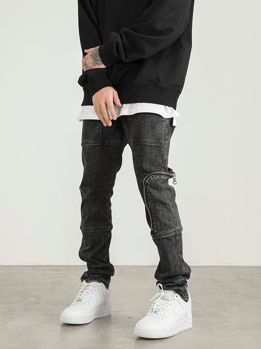 Jeans Slim Fit Gris Desgastado Lavado
