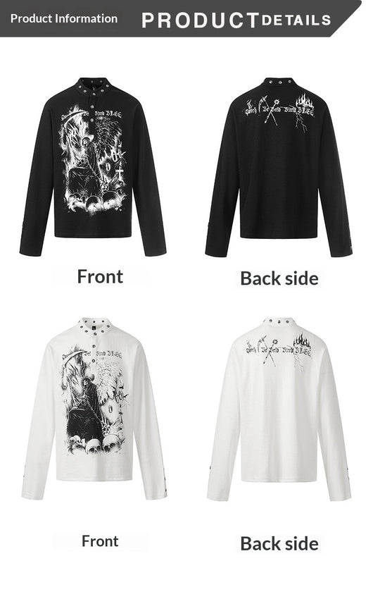 Camisa Manga Larga Hombre Estilo Retro Americano Estampado Oscuro - Image 8