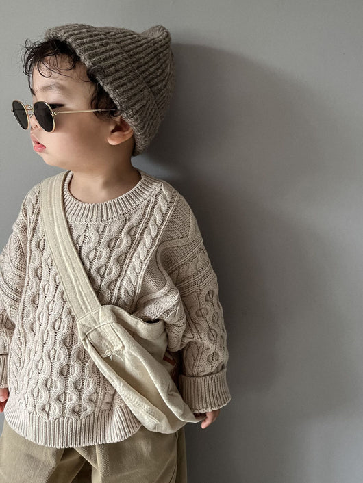 Suéter Infantil Retro con Patrón de Trenza Tejido - Image 19