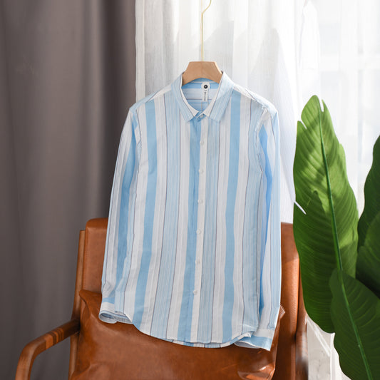 Camisa Casual de Manga Larga con Rayas Japonesas para Hombre