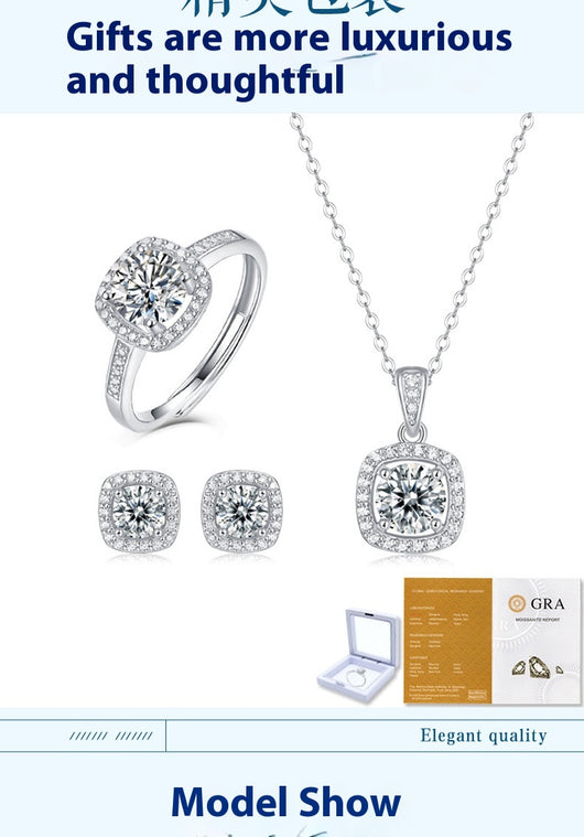 Conjunto de Anillo y Collar Moissanita Estilo Coreano Asterismo - Image 6