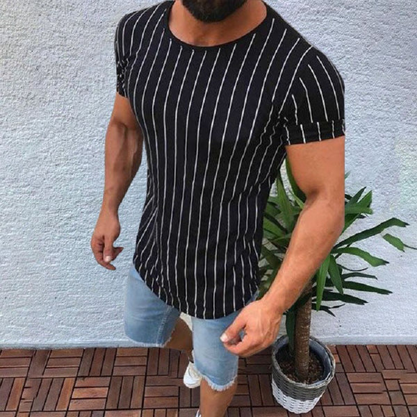 Playera de Rayas Cuello Redondo Manga Corta para Hombre - Image 3