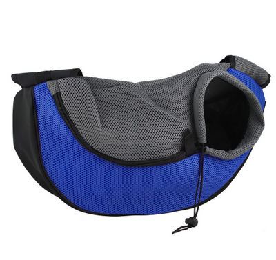 Green and black mesh pet carrier sling bag with a drawstring opening and a yellow flower-shaped zipper pull. - Image 7