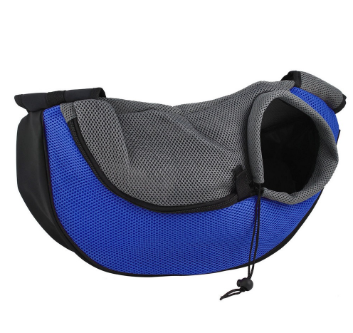 Green and black mesh pet carrier sling bag with a drawstring opening and a yellow flower-shaped zipper pull. - Image 7