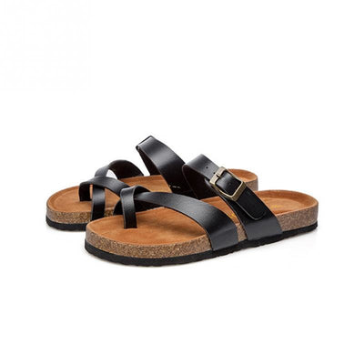 Sandalias Planas Cómodas con Hebilla de Madera - Talla Grande