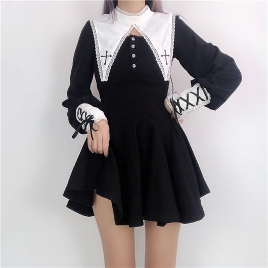 Vestido Gótico Monja María de Encaje Negro - Image 5