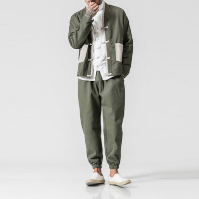 Conjunto Kimono Hanfu Retro Hombre - Chaqueta con Hebilla Estilo Otoño + Pantalón Casual Talla Grande - Image 5