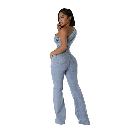 Jumpsuit Denim Ajustado con Hombros Caídos y Cintura Ceñida - Image 11