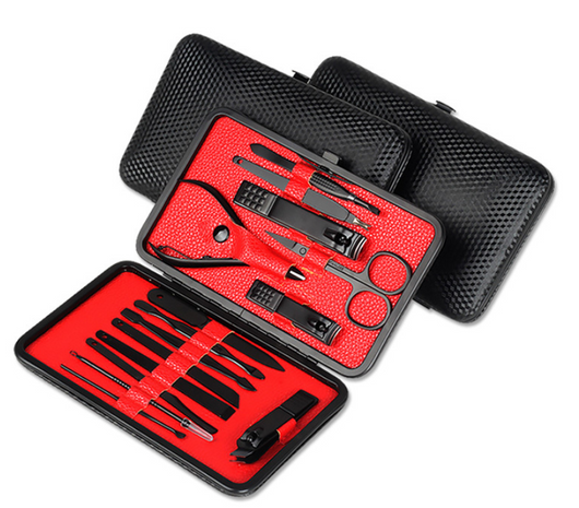 Set Profesional de Manicura 15 Piezas Acero Inoxidable Negro