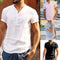 Camisa de Lino y Algodón con Cuello de Pie de Manga Corta