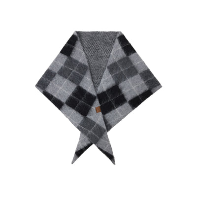 Bufanda Triangular de Lana y Algodón Jacquard Cuadros Retro - Cuello Cálido - Image 8
