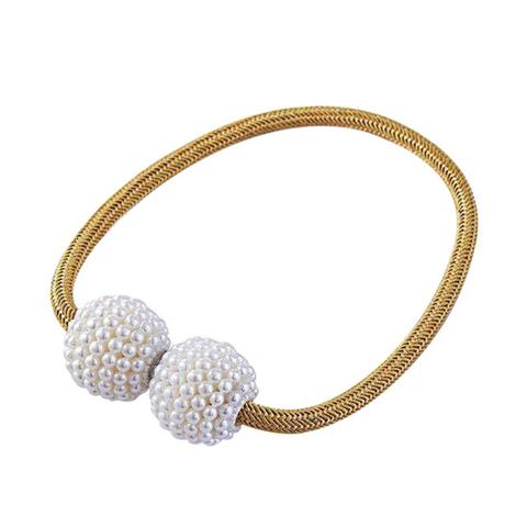 Magenta elastic curtain tieback with two white pearl-beaded spheres, designed to hold curtains elegantly. - Image 20