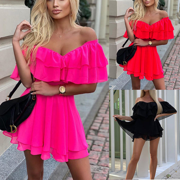 Vestido Strapless con Volantes en Escote Asimétrico