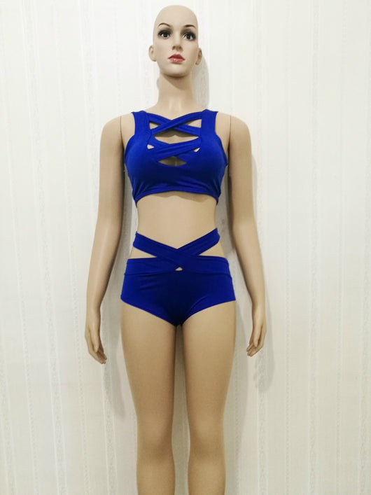 Bikini Cruzado Cintura Alta Corte Sexy Traje de Baño Liso - Image 22