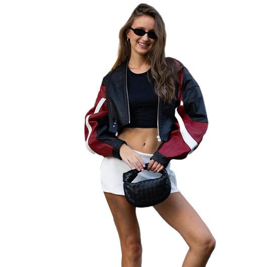 Chaqueta de Cuero PU Slim Fit Cuello Redondo para Motociclista - Image 5
