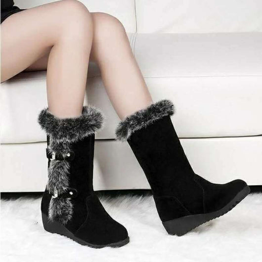 Botas de Nieve para Mujer con Tacón Cuña y Manga de Terciopelo