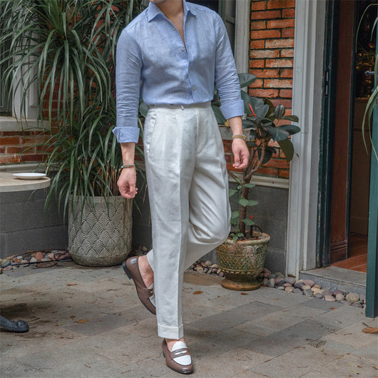 Camisa de Lino Lavado con Cuello y Mangas Largas - Image 11