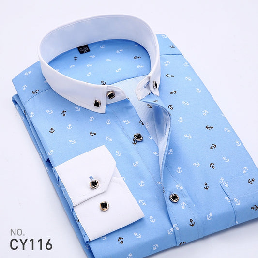 Camisa Estampada de Manga Larga Estilo Coreano para Hombre