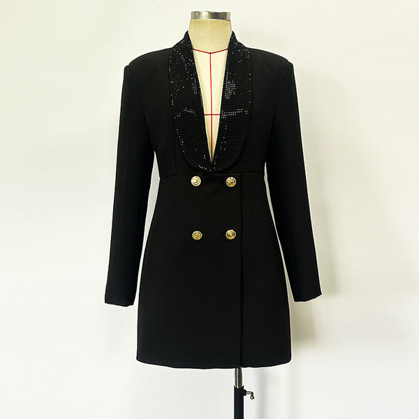 Blazer Elegante Verde Esmeralda con Escote Profundo y Bordado Artesanal