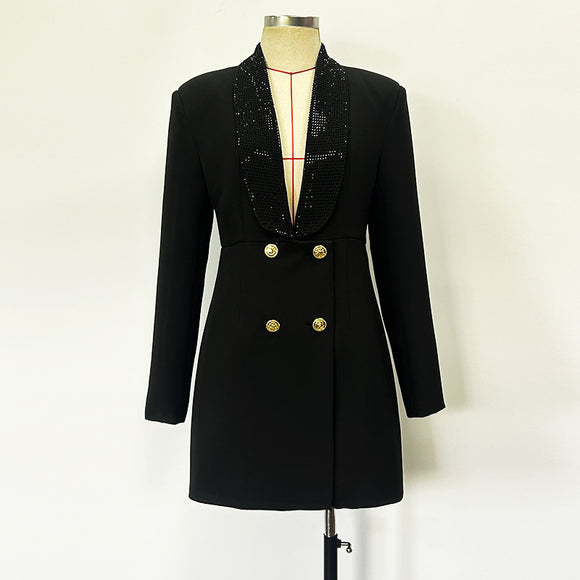 Blazer Elegante Verde Esmeralda con Escote Profundo y Bordado Artesanal
