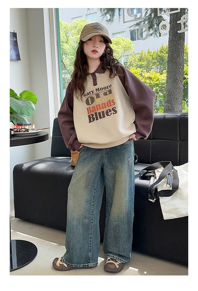 Suéter Infantil con Estampado de Letras y Cuello Solapa - Primavera y Otoño - Image 15