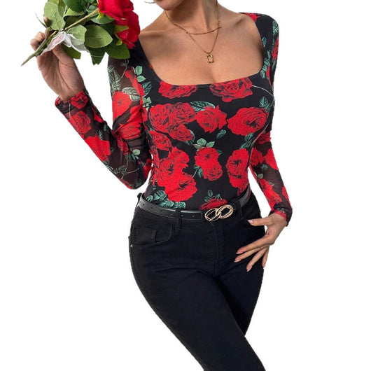 Blusa Estampada Romántica con Rosas y Escote en U - Image 5