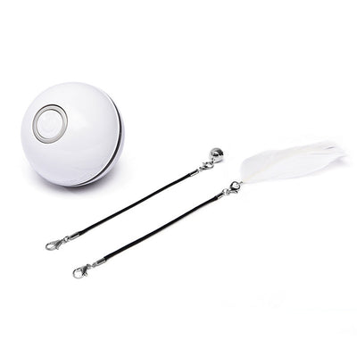 White and black self-rotating cat toy with an orange ball on a flexible rod, showing motion blur. - Image 22