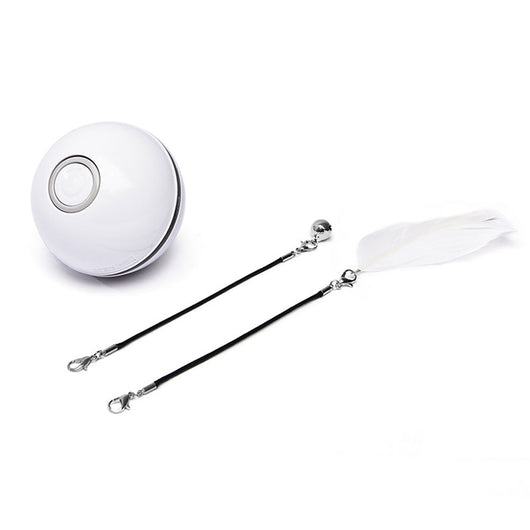 White and black self-rotating cat toy with an orange ball on a flexible rod, showing motion blur. - Image 22