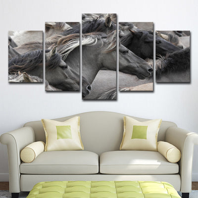 Cuadro Decorativo Grupo de Caballos Gris y Negro - Set de 5 Piezas para Sala y Dormitorio - Image 7