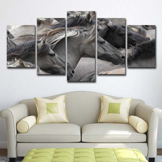 Cuadro Decorativo Grupo de Caballos Gris y Negro - Set de 5 Piezas para Sala y Dormitorio - Image 7