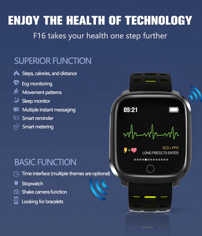 Reloj Inteligente F16 con Monitor ECG, Presión Arterial y Frecuencia Cardíaca - Image 15