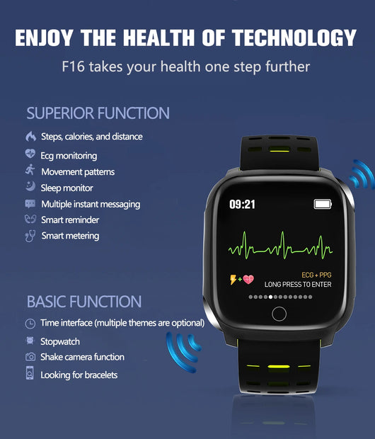 Reloj Inteligente F16 con Monitor ECG, Presión Arterial y Frecuencia Cardíaca - Image 15